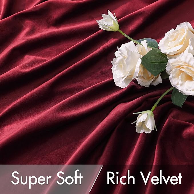 MIULEE Velvet Curtains 2 Panels Luxury Blackout Curtains for Bedroom Living Room Thermal Insulated Super Soft Christmas Window Drapes Rod Pocket & Back Tab, Burgundy Red, W52 x L72 inches