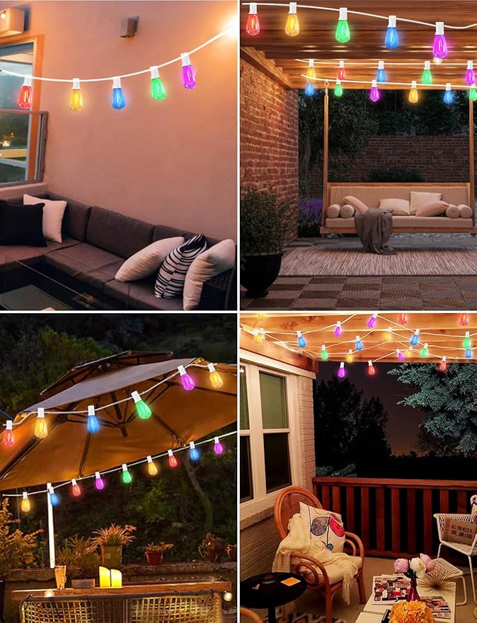 Achin Colored Outdoor String Lights White Cord - 100FT Multicolor Patio Lights with 50+3 LED ST38 Bulbs Shatterproof Colorful String Lights for Bistro Christmas Party Holiday