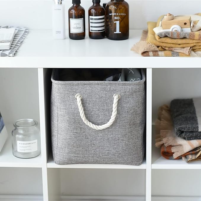 TheWarmHome Storage Basket for Organizing - 16x12x12 inch 3 Pack Fabric Storage Cubes, Cube Storage Bin for Shelves Closet Organizer Cloth Gift Toy (Grey)
