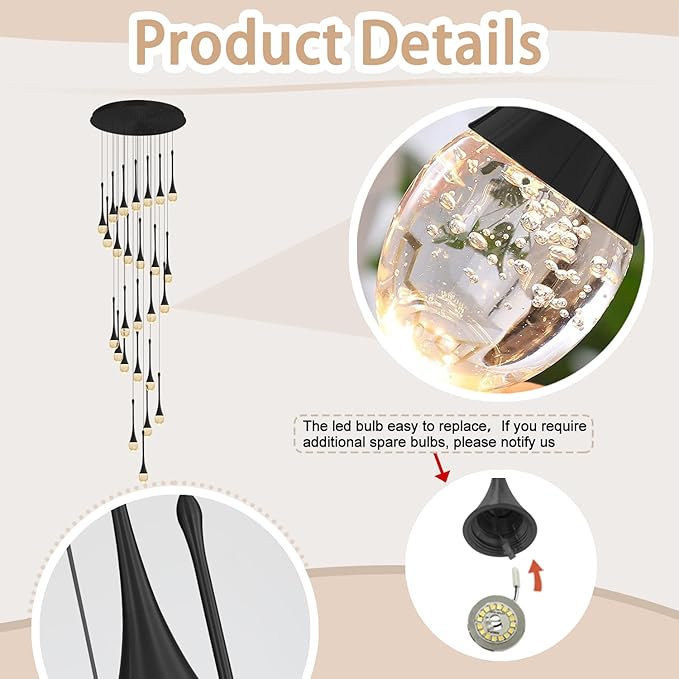 H138''Modern Crystal Chandelier for High Ceiling,Large Spiral Crystal Chandeliers,Luxury Raindrop Foyer Chandeliers,Hanging Pendants Lighting for Entryway, Staircase,Hallways,Living Room