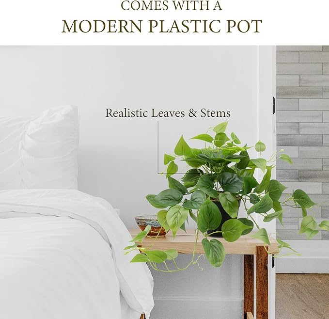 LOYWREE Artificial Scindapsus Aureus Fake Pothos Plants in Black Pots - Realistic Faux Indoor Greenery for Home, Office, Desk, Shelf, Living Room, Bedroom, Balcony, Patio & Garden Decor