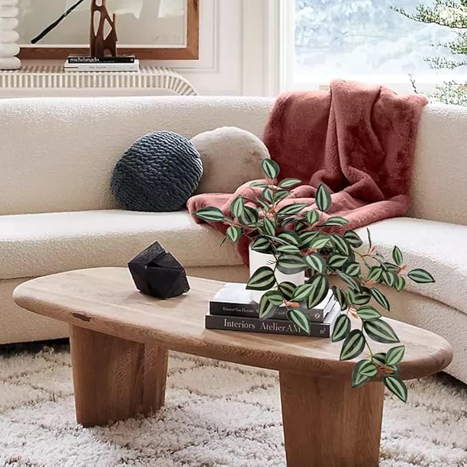 Fake Hanging Plants, 20 Inch Artificial Ivy Plant in Ceramic Pot Faux Vine Potted for Home Bedroom Office Table Shef Indoor Outdoor Decor Desk (Green/Red)