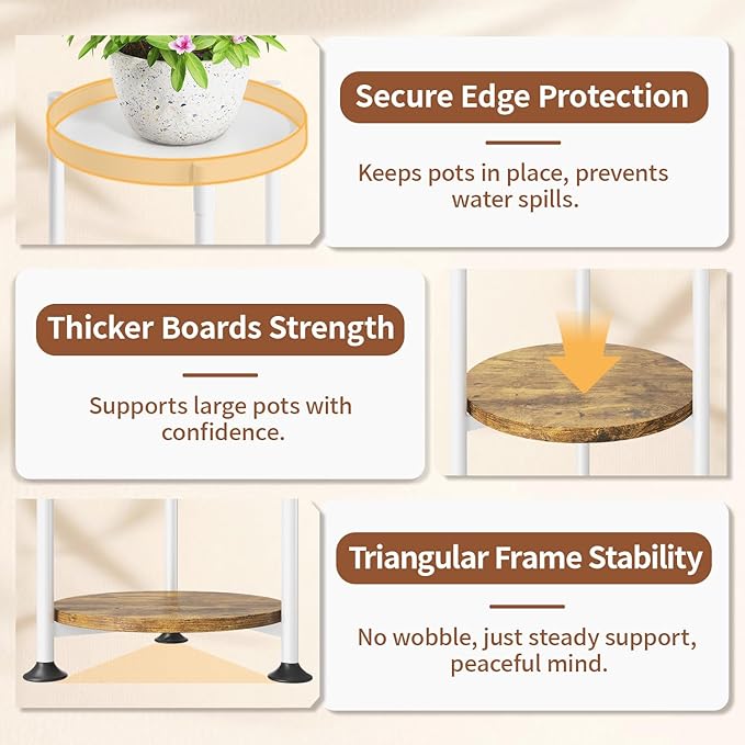 LASZOLA 3 Tier White Plant Stand Indoor for Large Tall Heavy Duty Flower Planter, Metal Vertical Multi Level Rack for Narrow Floor Corner, Sturdy Round Holder Organizer, Modern, Mid Century, Farmhouse