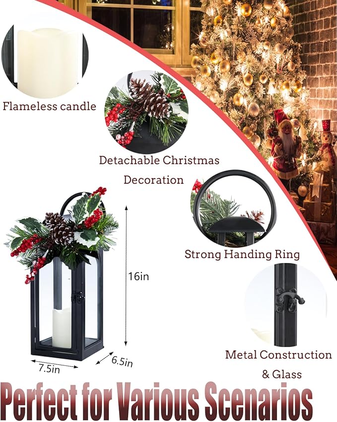 Bdor Lantern Decorative Candle Lantern 16 Inch Remote Vintage Set of 2 Decorations with Timer LED Metal Hanging Lantern for Home Outdoor Porch Decor Christmas Centerpieces Tables