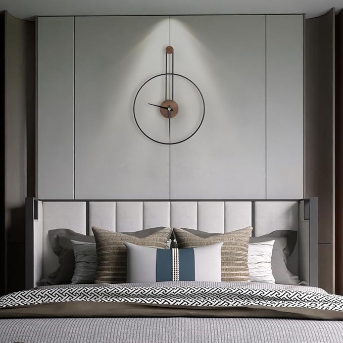 Modern Wall Clock Large Wall Clocks with Walnut Dial Silent Non-Ticking for Living Room Home Decor Bedroom Kitchen Office 17.8''× 24.4'' (Black, Medium)