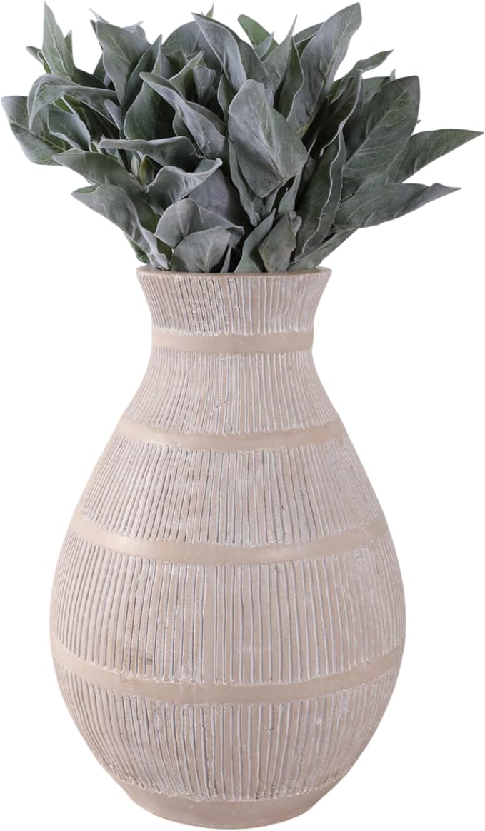 Sagebrook Home Terracotta Pottery Vase - Handcrafted Textured Design - Casual Home Decor for Living Room, Bedroom, Office - 19" Ivory & Tan