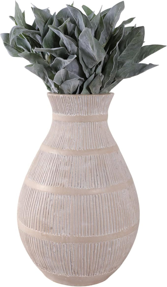 Sagebrook Home Terracotta Pottery Vase - Handcrafted Textured Design - Casual Home Decor for Living Room, Bedroom, Office - 19" Ivory & Tan