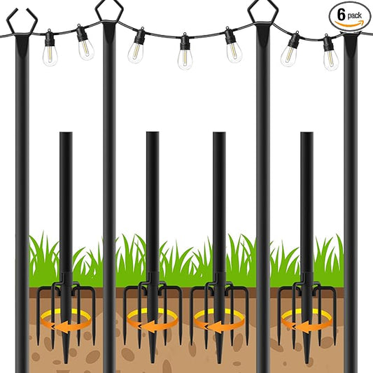 4 Pack String Light Poles, Outdoor String Light Pole 10ft Forked Metal Light Pole with Adjustable Outdoor Light Stand, Deck, Backyard, Garden, Wedding, Rustproof and Sturdy with Hooks