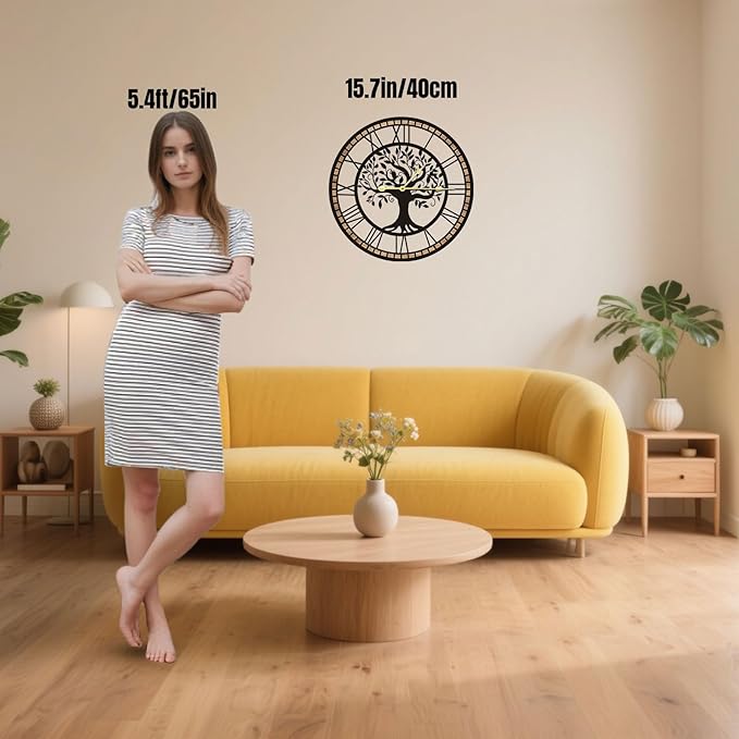 Wall Clocks for Living Room Decor - Tree of Life Big Wall Clock, Quiet and No Ticking Suitable for Wall Decor, Living Room Decoration, Kitchen Decoration (16 in)