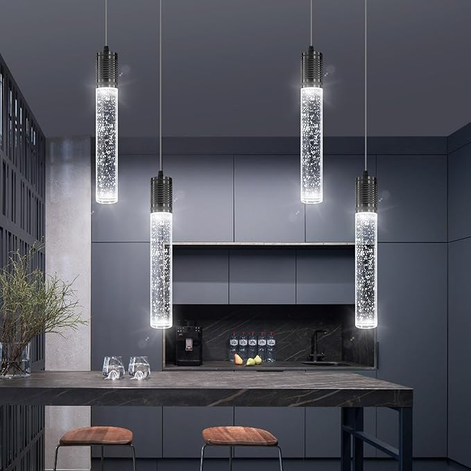 LED Pendant Lights for Kitchen Island Modern Chandelier Pendant Lighting for Dining Room Over Table Sink Lamp Flush Mount Ceiling Crystal 2-Lights Black