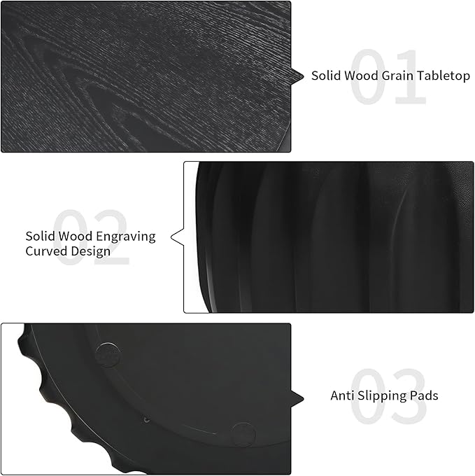 31.5" Drum Coffee Table Modern Round Coffee Table Wood Fluted Centry Table with Solid Wood Veneer for Living Room, Easy Assemble, Black