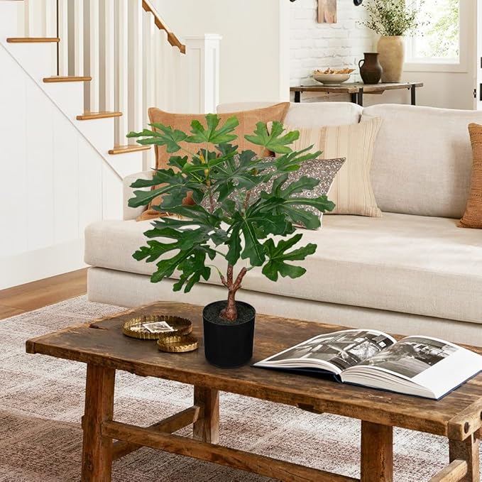 Artificial Sycamore Tree – Faux Indoor Plant for Home & Office Décor, Realistic Green Leaves, 21" Potted Fake Tree