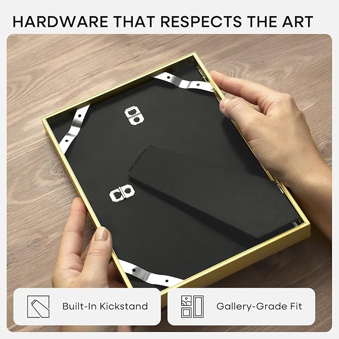 Homeforia A5 Picture Frame Gold, High End Metal 5.8 x 8.3 Frames Matted to 4.1 by 5.8 inch Photo, A5 Frame with Mat A6, 5.8x8.3 Poster Frames, 8.3x5.8 Display Frame, Tempered Glass, Wall Kit, Set of 3