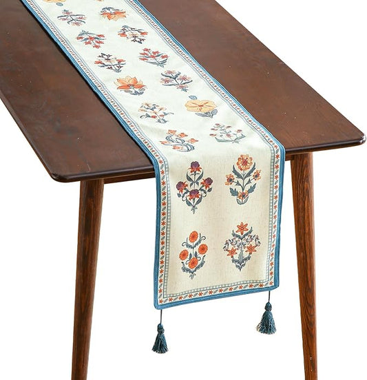 ISAENNE Designer Light Green Linen Table Runner 87 Inches Long,French Floral Patterns Elegant Table Runner for Dining Tables,Thanksgiving,Kitchen Tables,Christmas,12"*87"-Floralsea B