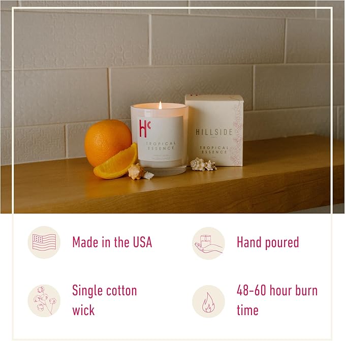 Tropical Essence Single Wick Soy Candles, Luxury Scented Candles for Home - Up to 60 Hour Burn Time, Cruelty-Free Soy Wax Blend - Floral Fragrance, Notes of Coconut & Citrus (9 oz)
