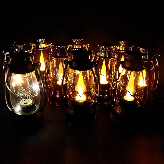 Mini Lanterns 12-Pcs LED Small Lanterns Decorative Indoor Outdoor Hanging Lantern Decorative Candle Lanterns Farmhouse Decor for Weddings Western Camping Party Halloween Christmas Decorations