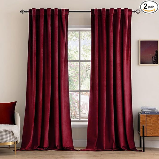 MIULEE Velvet Curtains 108 inches Long 2 Panels - Luxury Blackout Curtains for Bedroom Living Room Thermal Insulated Super Soft Christmas Decor Window Drapes Rod Pocket & Back Tab, Burgundy Red