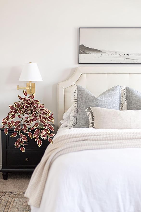 Briful Faux Plants Indoor Fake Potted Silk Plants Artificial Watermelon Peperomia Draping Plant for Home Office Room Kitchen Shelf Cabinet Tabletop Decoration(Dark Red - 1 Pack)