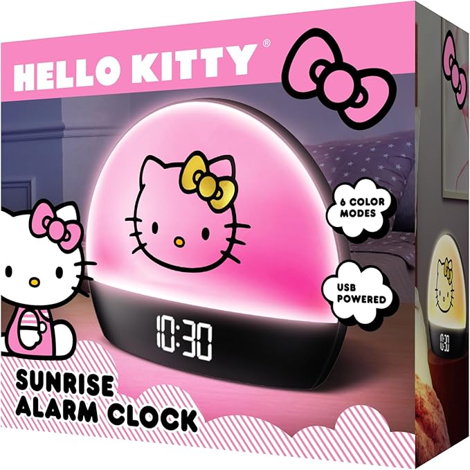 Hello Kitty Sunrise Alarm Clock - Multicolor Lights, USB Charging, LED Display, and Snooze Function