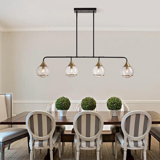 43" Island Lights for Kitchen 4 Light Dining Room Light Fixtures Over Table Black and Gold Kitchen Island Lighting Linear Chandeliers for Dining Room,Kitchen