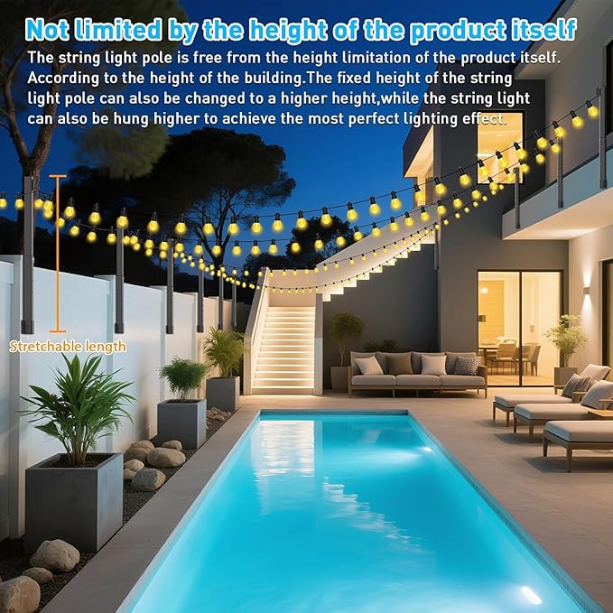 8 Pack String Light Poles,2.8Ft Metal Poles for Outdoor String Lights,Outdoor Light Poles with Post,Poles/Stand for Outside,Patio,Deck,Backyard,Garden Wedding,Party