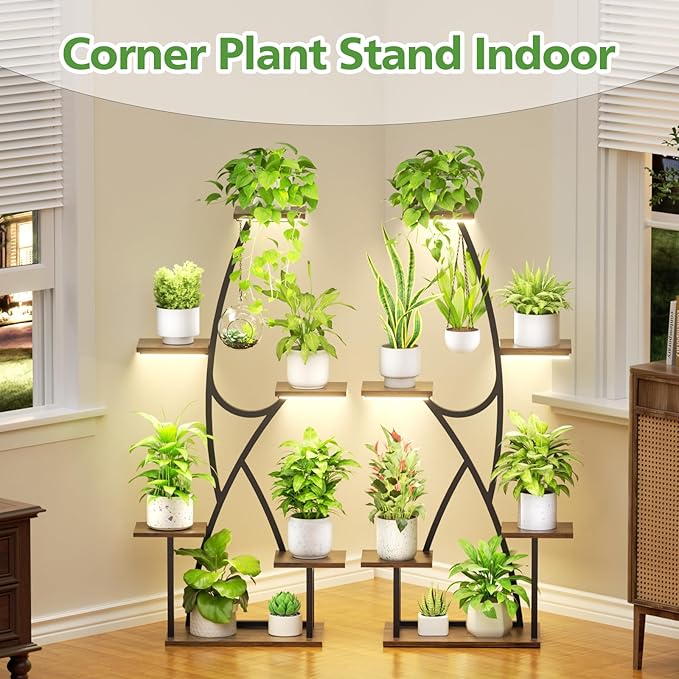 Plant Stand Indoor with Grow Lights - 2 Pack Corner Plant Shelf, 6 Tiered 45" Indoor Plant Stands for Multiple Plants, Plant Rack Display Holder, Flower Stands for Living Room Patio Home