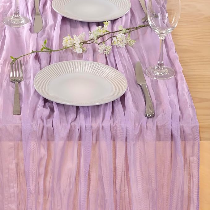 MLMC 8 Pack Lilac Purple Table Runner 10ft Rustic Lavender Cheesecloth Table Runner 35x120 Inches Gauze Cheese Cloth Decor for Fall Bridal Shower Baby Shower Birthday Wedding Decor