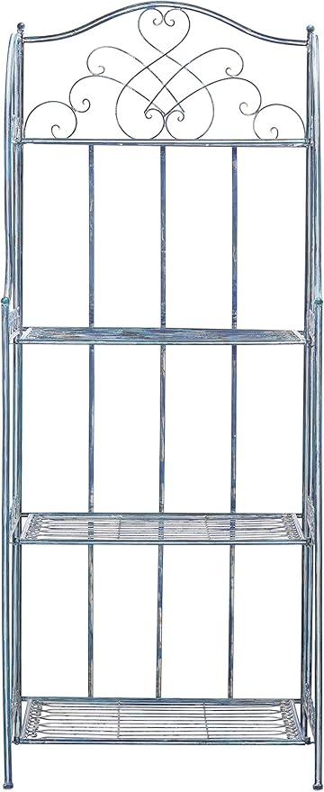 SAFAVIEH PAT5014C Outdoor Collection Amaris Antique Blue Wrought Iron 4-Tier Bakers Rack