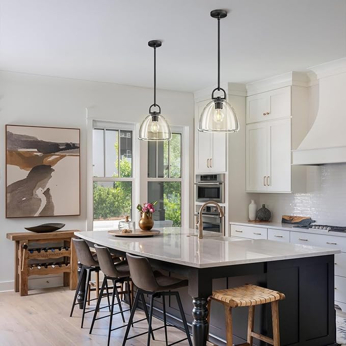 Crystal Black Pendant Lights Kitchen Island, 11" Crystal Dome Pendant Lighting, Modern Island Lights for Kitchen, Farmhouse Crystals Dome Black Pendant Light for Hallway Dining Room Bedroom