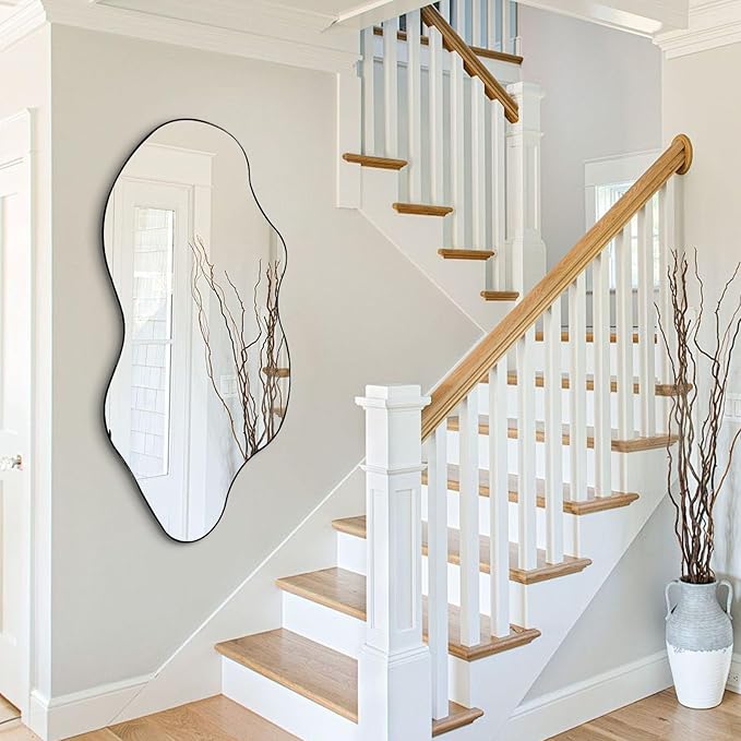 Irregular Wall Mirror, Asymmetrical Mirrors, 47.2"x21.6" Large Wavy Shaped Mirror, Modern Frameless Decorative Mirrors for Living Room Bathroom Bedroom Hallway Entryway Fireplace