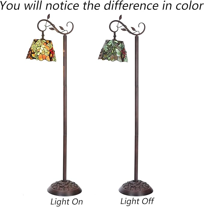 Bieye L10767 Grape Tiffany Style Stained Glass Floor Reading Lamp Adjustable Light Direction for Living Room Bedroom Home Decoration, 63 inches Tall