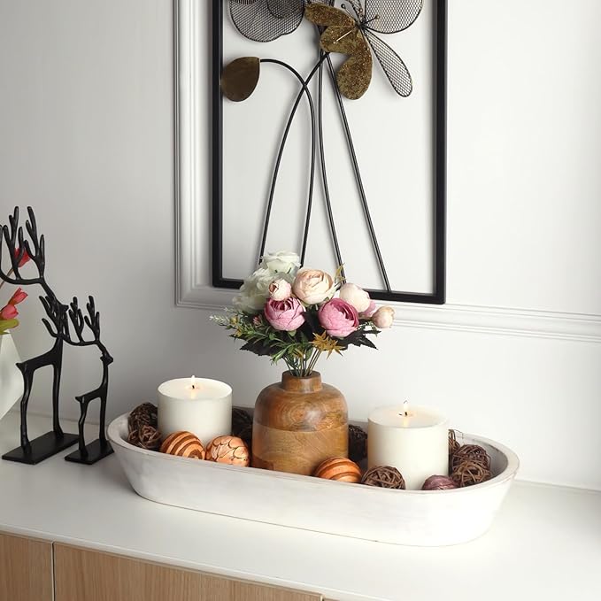 Luxe Designs Wooden Dough Bowl - Rustic White Acacia Wood - Handmade Decorative Bowls for Home Decor, Bathroom, Kitchen Counter, & More - Rustic Large Wood Dough Bowl for Decor, Cosmetics, and Keys