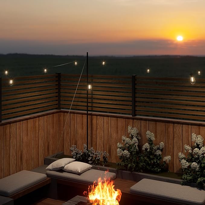 Outdoor String Lights 50 ft, LED Patio Lights with 16（15+1 Spare S14 Shatterproof Bulbs, IP65 Waterproof, Outside Hanging Light for Cafe Bistro Backyard