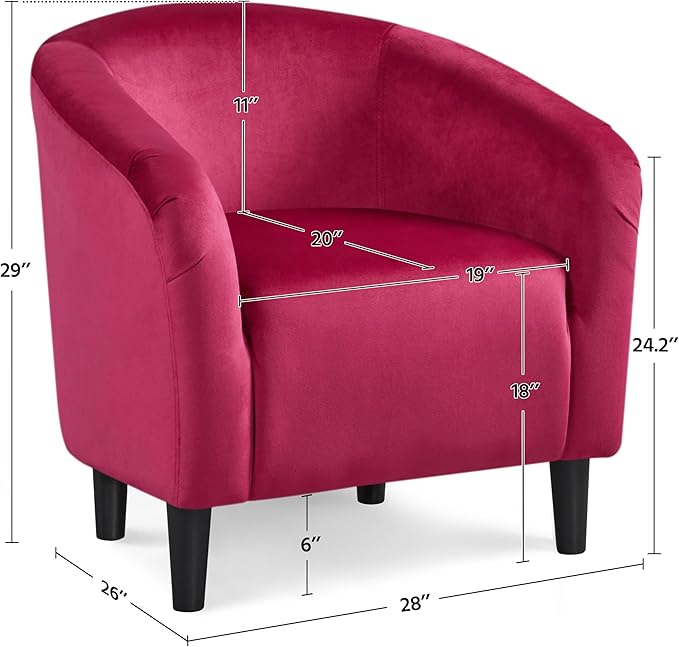 Yaheetech Accent Chairs, Velvet Barrel Chair Cozy Club Chairs with Sturdy Legs and Soft Padded Seat for Bedroom/Living Room/Reading Room, Rose Red, Set of 2