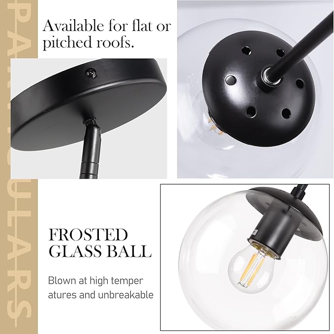 6 Inch Globe Pendant Light Black Mid Century Pendant Light Clear Glass Pendant Lights Kitchen Island Mid Century Adjustable Hanging Farmhouse Pendant Lights Fixtures for Kitchen Island
