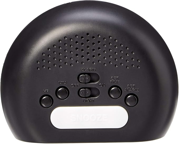 Amazon Basics Small Digital Oval Alarm Clock With LED Display, Nightlight & Battery Backup, Black, 4.5 x 3.5 x 2.4 Inches