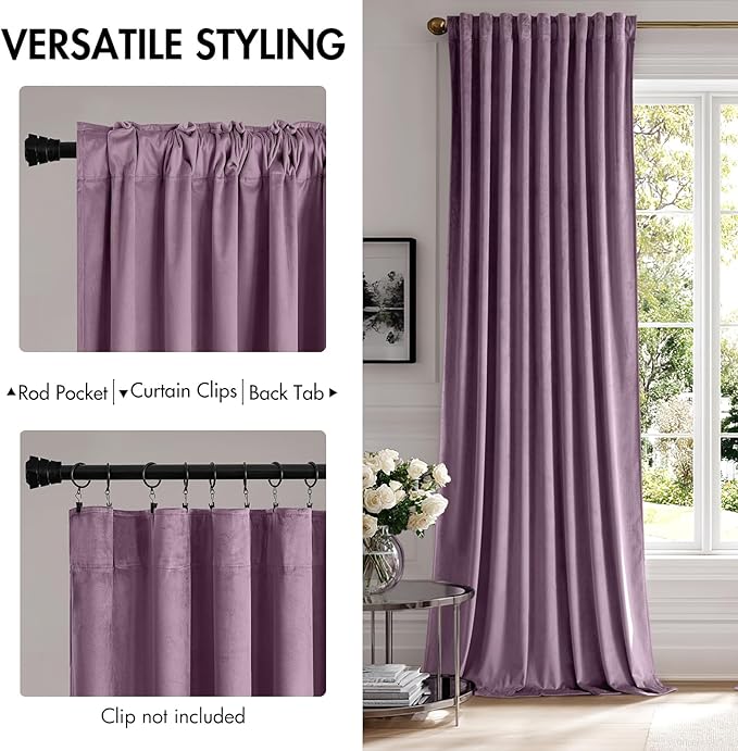 MIULEE Lavender Velvet Curtains 84 inches - Luxury Blackout Curtains for Bedroom Living Room Thermal Insulated Super Soft Window Drapes Rod Pocket & Back Tab, W52 x L84 inches,Purple,2 Panels