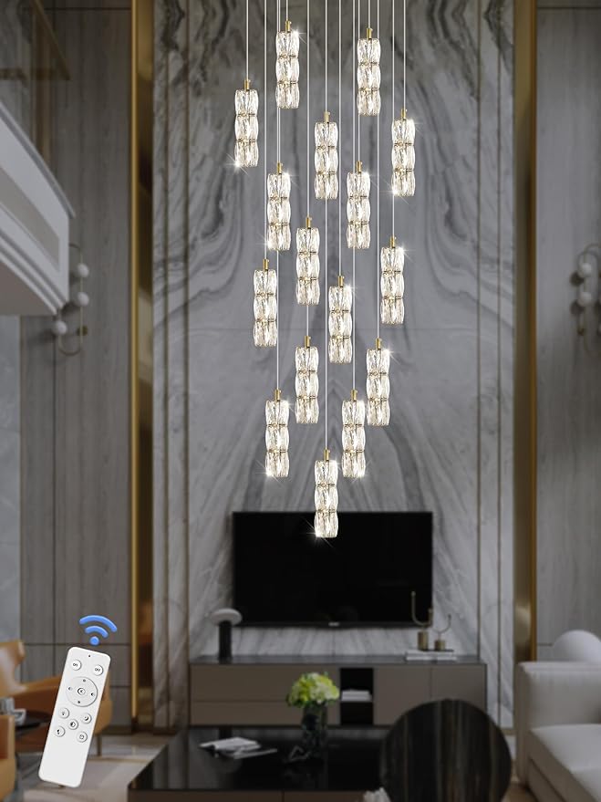Modern Crystal Chandelier 16-Lights Gold Chandeliers Lighting Fixture High Ceiling Chandelier Suitable for Living Room Staircase Villa
