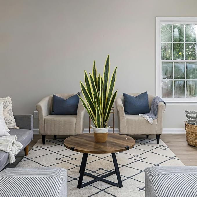 Artificial Snake Plant, 3ft Fake Sansevieria with Basket, 35" Fake Mother in Law Plants, Perfect Faux Potted Plant Greenery for Indoor Home Office Store Lifelike Decoration (Yellow)