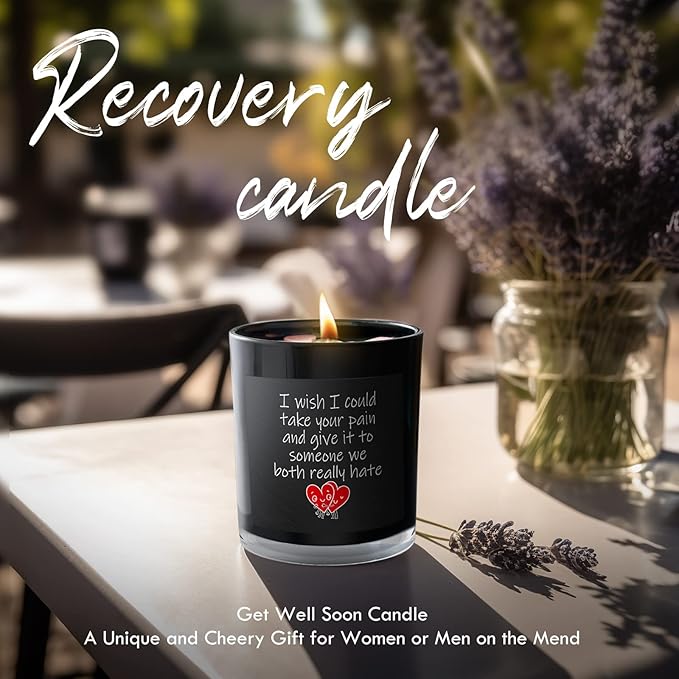 Get Well Candle with Healing Crystals - Get Well Gifts for Women After Surgery, Lavender Scented Candle, 10 oz, Black