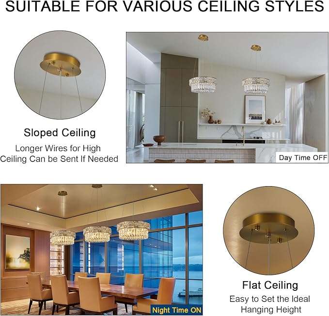 Crystal Chandelier, 16.5" 6-Light Gold Chandelier for Living Room, Round Chandeliers for Dining Room Dimmable, High Ceiling Chandeliers Hanging Lights for Entryway Bedroom