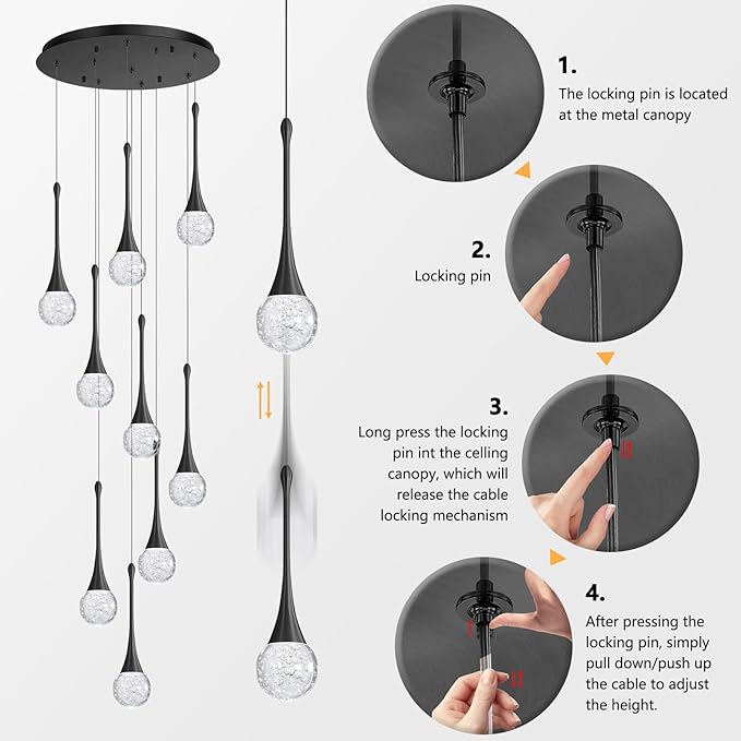 9 Light Modern Glam Crystal Chandelier for High Ceiling LED Dimmable Ceiling Pendant Light Staircase Foyer Enterway Living Room Chandelier Lighting Antique Black