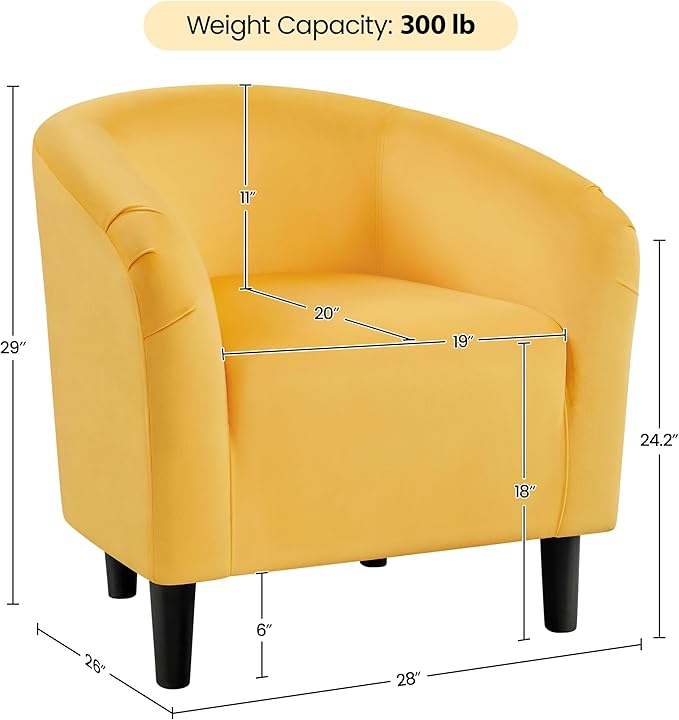 Yaheetech Yellow Chairs Set of 2, Accent Chair for Bedroom, Armchair for Living Room, Velvet Fabric Club Chair with Soft Padded Seat and Sturdy Legs for Bedroom Waiting Room, Yellow