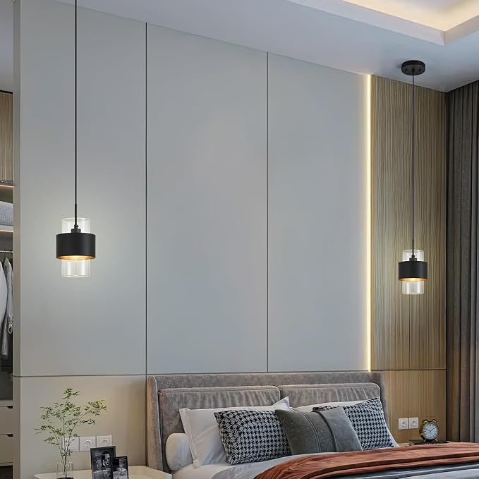Modern Black Pendant Lighting Indoor Kitchen Island Pendant Light Glass Shade Ceiling Light Fixtures for Bedroom Dining Room Living Room(1-Pack)