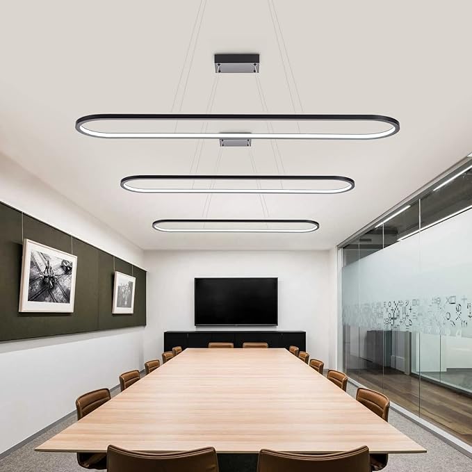 MADEM Modern LED Chandelier, 39.4'' Black Linear Light Pool Table Pendant Light Dimmable 3CCT Chandelier for Dining Room Kitchen Office