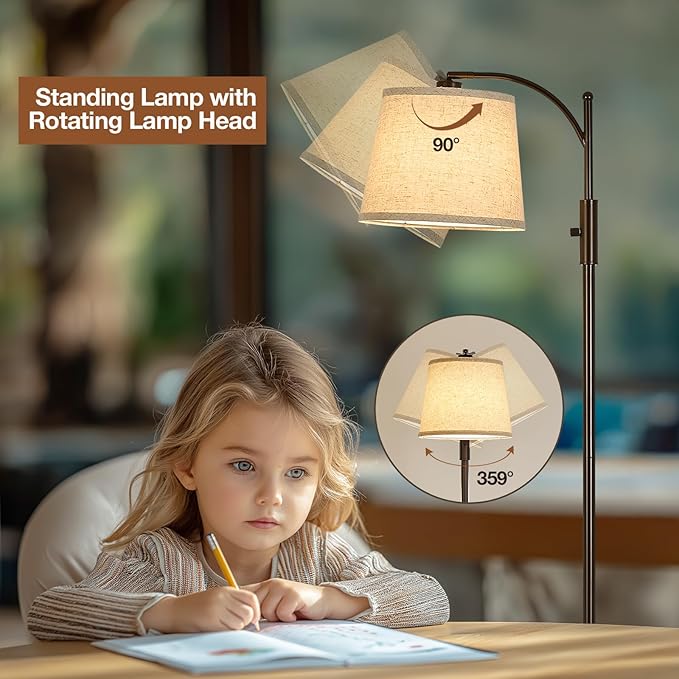 AIDENOEY Smart Floor Lamp with Side Table | Stepless Dimming, RGB Multi-Color | Adjustable Swivel Head | Voice Control with Alexa & Google Assistant |Brown Lamp for Living Room,Bedroom,Home Office