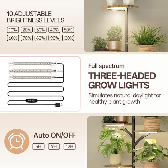 Plant Stand Indoor with Grow Lights, 7-Tiered Large Metal Plant Shelf with Wheels, 60" Tall Plant Stand for Plants Multiple, Large Corner Shelves Metal Display Rack Flower Holder for Living Room, Patio, Balcony