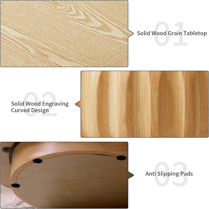 31.5" Round Coffee Table Drum Table Contemporary Wood Fluted Centry Table with Solid Wood Veneer for Living Room (Natural)