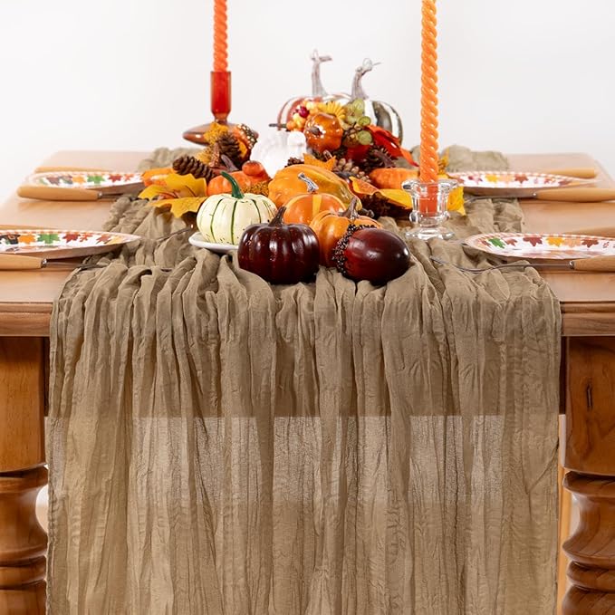 Nude Cheesecloth Table Runner 6 Pack Fall Table Runners Boho Gauze 120 Inches Coffee Cheese Cloth Fall Table Decorations for Thanksgiving Wedding Bridal Baby Shower Tea Party Decor