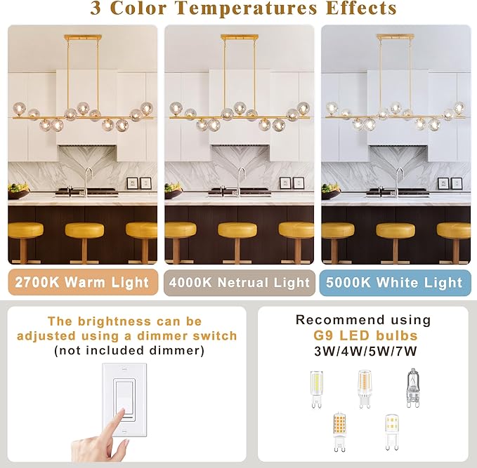 Dining Room Light Fixture, 55inch Modern Chandeliers for Dining room,11 Lights Gold Linear Chandelier with Gray Globe Glass Brass Sputnik Chandeliers over Table Large Pendant island Lights for Kitchen